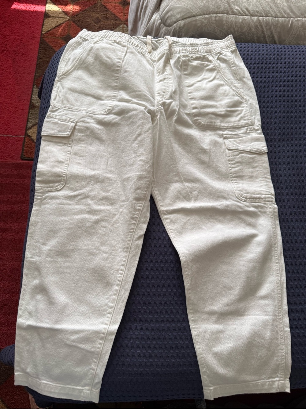 NWOT White Cargo Jogger Pants - Elastic Waist